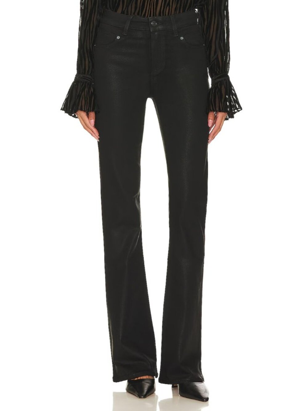 NWT Paige High Rise Laurel Canyon in Black Fog Luxe Coating Bootcut Jeans 30